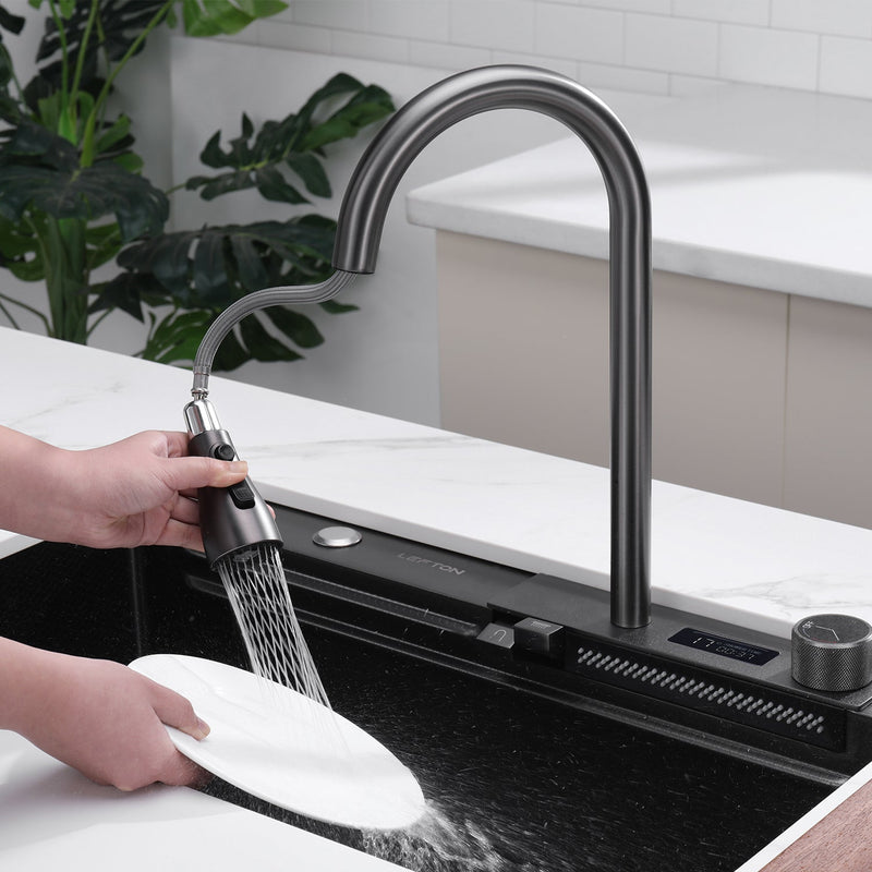 Lefton Waterfall Workstation Kitchen Sink Set With Digital Temperature Display-KS2204