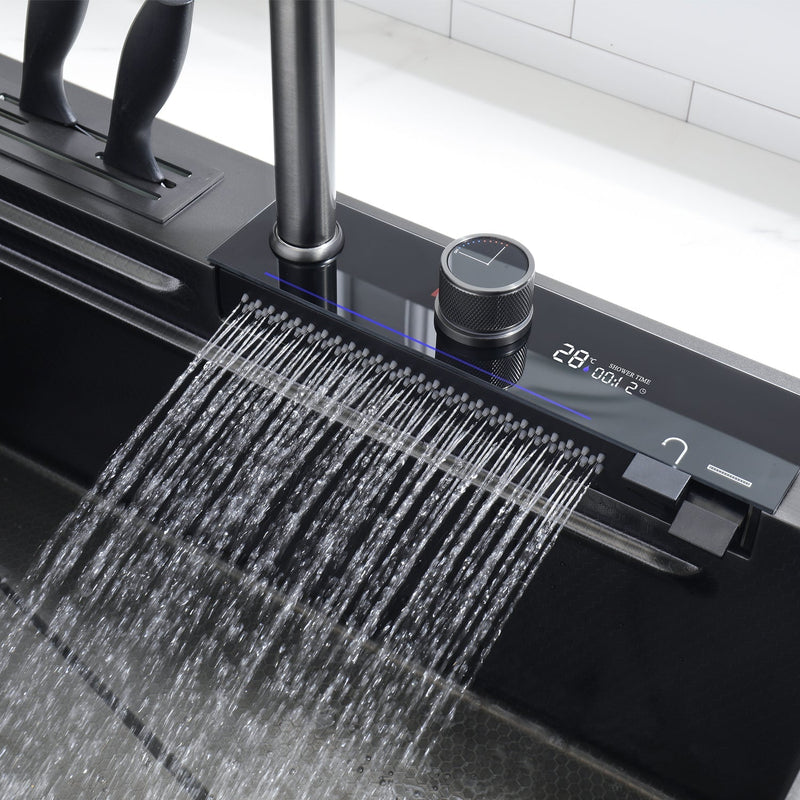 Lefton Waterfall Workstation Kitchen Sink Set Digital Temperature Display & LED Lighting-KS2205