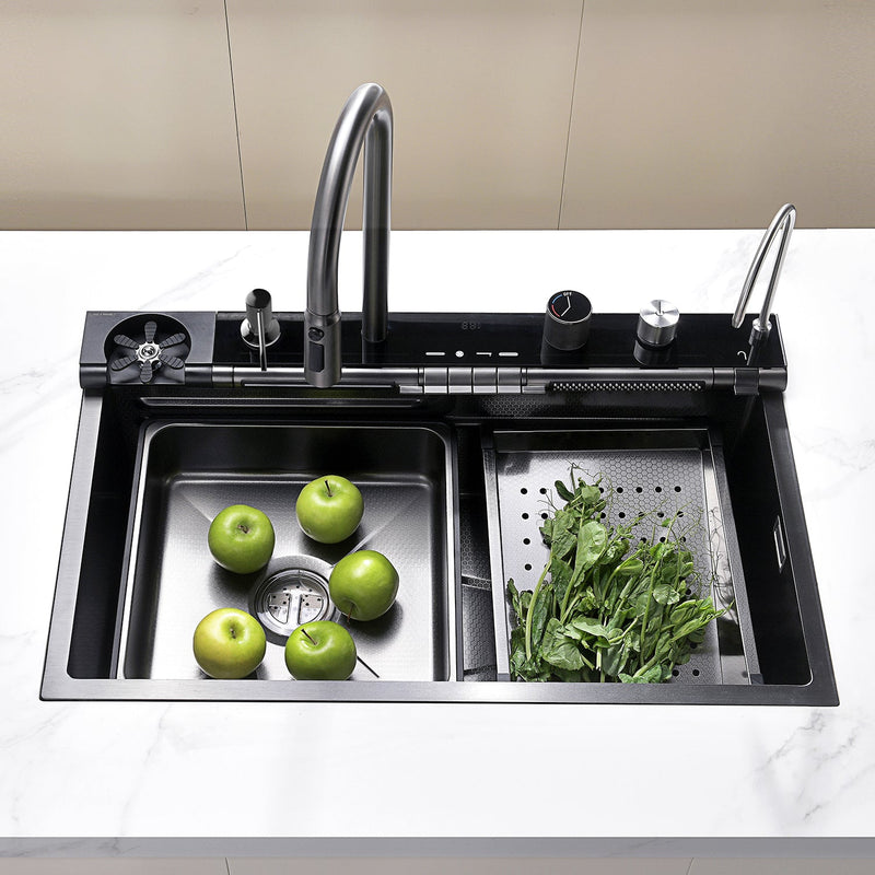 Lefton Adjustable Waterfall Faucet Kitchen Sink with Digital Temperature Display & LED Lighting-KS2207