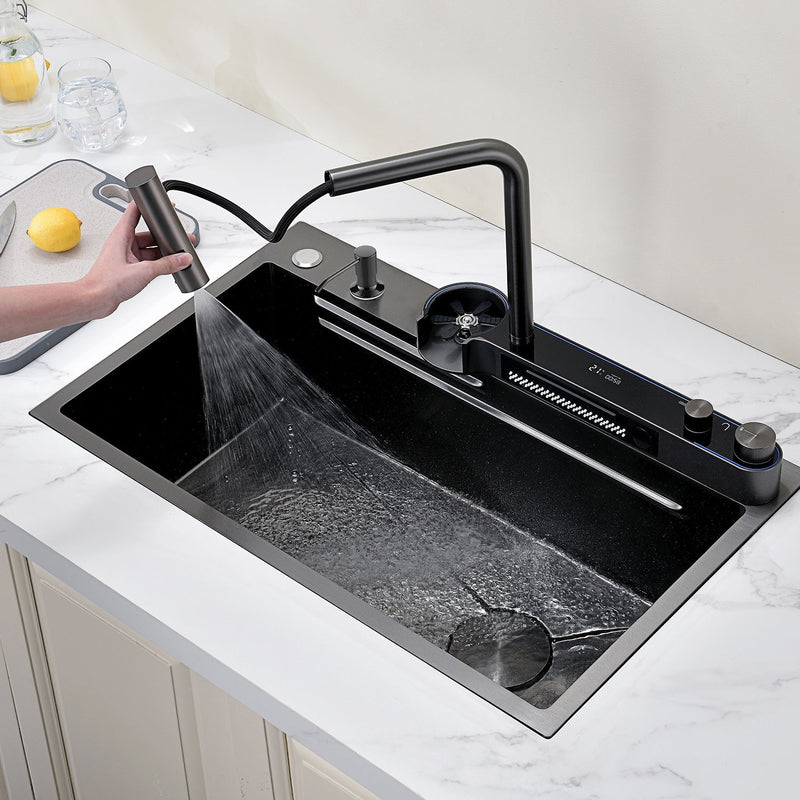 Lefton Two Outlets Waterfall Faucet Kitchen Sink with Digital Temperature Display & LED Lighting-KS2208