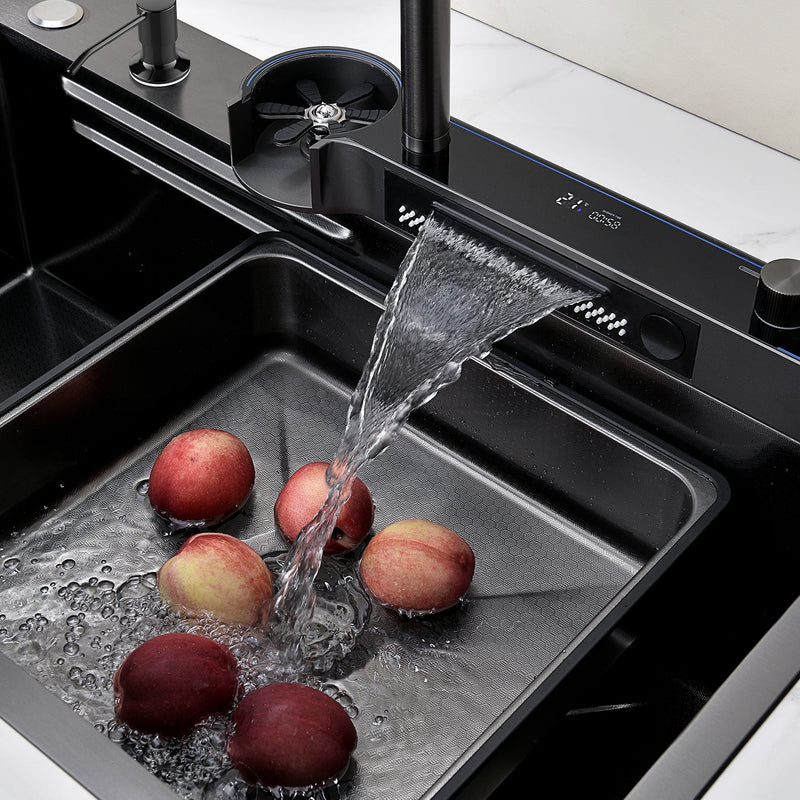 Lefton Two Outlets Waterfall Faucet Kitchen Sink with Digital Temperature Display & LED Lighting-KS2208